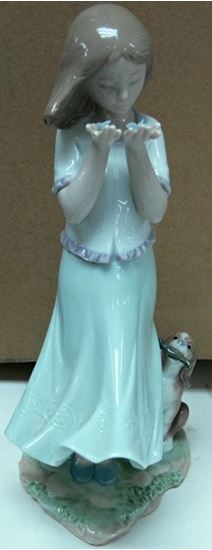 Picture of LLADRO FIGURINE WHISPERING BREEZE GIRL WITH PUPPY