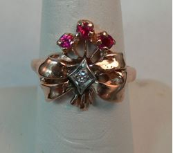 Picture of 14K ROSE GOLD WOMENS RING WITH RED STONES & DIAMONDS SZ-6.75 4.6G