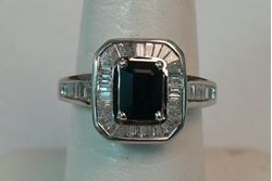 Picture of 14K WHITE GOLD RING WITH BLUE STONE AND DIAMONDS SZ-7 4.1G