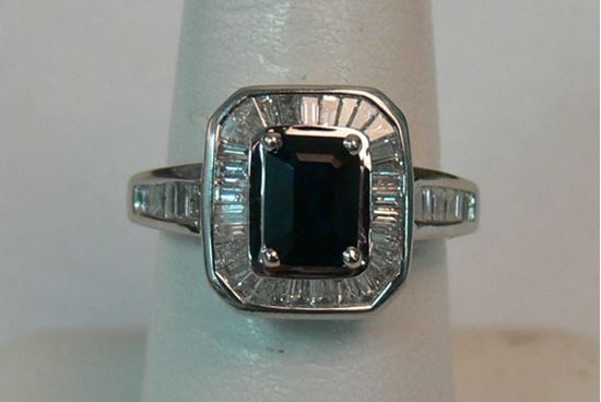 Picture of 14K WHITE GOLD RING WITH BLUE STONE AND DIAMONDS SZ-7 4.1G