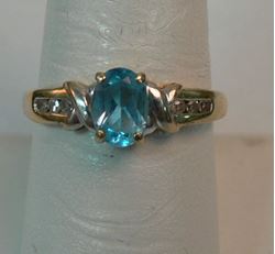 Picture of 10K YELLOW GOLD RING WITH BLUE STONE AND DIAMONDS SZ-7.75 2.2G