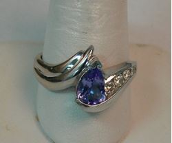 Picture of 14K WHITE GOLD WOMENS RING WITH BLUE STONE & DIAMONDS SZ-10.5 6.6G