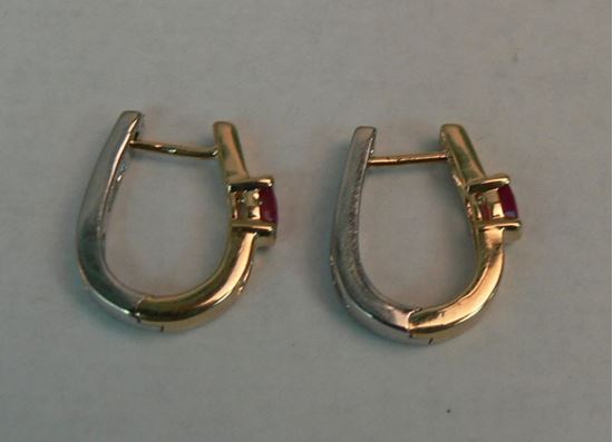 Picture of 14K TWO TONE GOLD REVERSIBLE HUGGIE EARRINGS WITH RUBY & DIAMONDS 3.7G