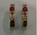 Picture of 14K TWO TONE GOLD REVERSIBLE HUGGIE EARRINGS WITH RUBY & DIAMONDS 3.7G