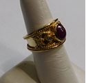 Picture of 14K GOLD RING CABOCHON RED STONE AND DIAMONDS SIZE 6.5 10.9G
