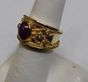 Picture of 14K GOLD RING CABOCHON RED STONE AND DIAMONDS SIZE 6.5 10.9G