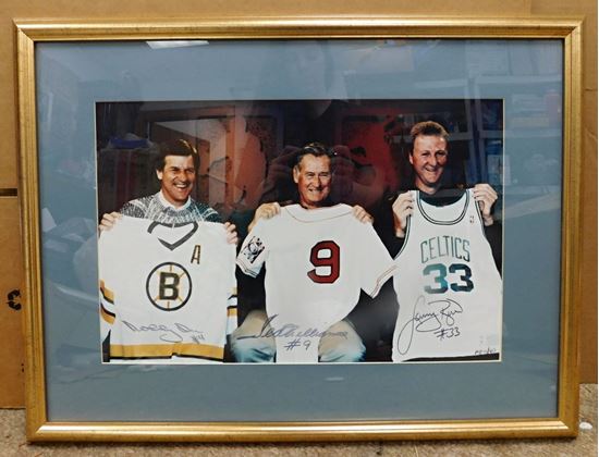 Picture of BOYS OF BOSTON AUTOGRAPHED PHOTO FRAMED TED WILLIAMS LARRY BIRD BOBBY ORR W/ COA 