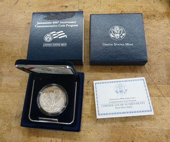 Picture of Jamestown 400th Anniversary Commemorative Proof 90% Silver Dollar Coin Mint COA