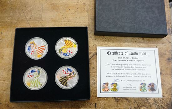 Picture of 2000 US SILVER DOLLAR "FOUR SEASONS" COLORED EAGLE SET WITH COA . MINT CONDITION.