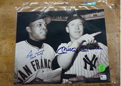 Picture of WILLIE MAYS & MICKEY MANTLE SIGNED B&W PHOTO 8X10 WITH GLOBAL COA