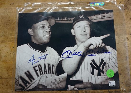 Picture of WILLIE MAYS & MICKEY MANTLE SIGNED B&W PHOTO 8X10 WITH GLOBAL COA