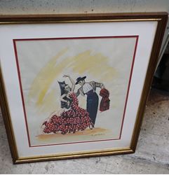 Picture of ART PRINT 15.5 X 19.5  SPANISH FLAMENCO DANCERS BY BELTRAN ARTIST FRAMED 21 X 25.  GOOD CONDITION,  BUT FRAME NEED SOME TOUCH UP.