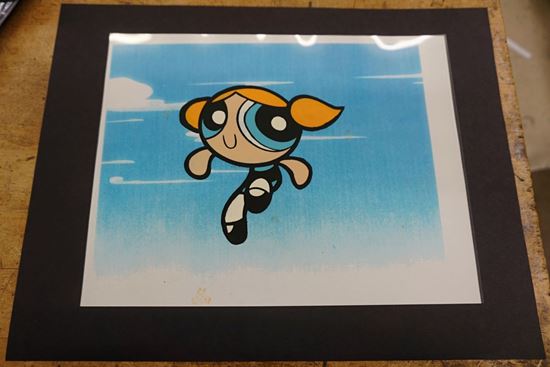 Picture of BUBBLES POWDER PUFF GIRL 11X8.5 ANIMATION CEL WITH BACKGROUND  GOOD CONDITION.COLLECTIBLE. 