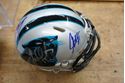 Picture of CAROLINA PANTHERS MULTI AUTO MINI HELMET BY 4 NEWTON KUECHLEY RIDDELL WITH COA; PLASTIC CASE. MINT CONDITION. COLLECTIBLE