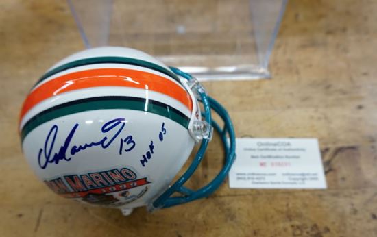 Picture of DAN MARINO 13 SIGNED MINI HELMET WITH COA # 015231 MINT COLLECTIBLE. 