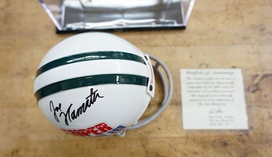 Picture of JOE NAMATH SIGNED SUPER BOWL JETS 16 COLTS 7  MINI HELMET WITH COA COLLECTIBLE