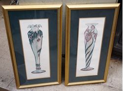 Picture of SET OF 2 FRAMED  LA LIQUE VASES 16X30  DON MITRA  GALE ETCHED HAND PAINTED. MINT CONDITION. BEAUTIFUL FRAMES. 