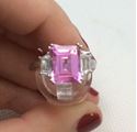 Picture of 10kt white gold ladies ring size 7 4.5 gr with pink stone and 2 white stones mint pre owned 793753-1 