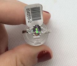 Picture of 14kt white gold fashion ring with oval multi color stones with 4 diamonds 2.2 gr size 7.25 pre owned mint 834555-2 