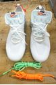 Picture of NIKE AIR VAPORMAXTHE 10 OFF-WHITE WITH EXTRA LACES GREEN ORANGE 11 AA3831-100. PRE -OWNED. MINT CONDITION. HAVE MARK INSIDE. SUPER CLEAN CONDITION. WITH EXTRA LACES GREEN AND ORANGE. NO BOX. 