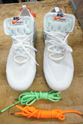 Picture of NIKE AIR VAPORMAXTHE 10 OFF-WHITE WITH EXTRA LACES GREEN ORANGE 11 AA3831-100. PRE -OWNED. MINT CONDITION. HAVE MARK INSIDE. SUPER CLEAN CONDITION. WITH EXTRA LACES GREEN AND ORANGE. NO BOX. 