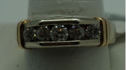 Picture of 14KT WEDDING BAND WITH  1 CARAT (5 ROUND DIAMONDS )  9.4GR WHITE AND YELLOW GOLD SIZE 10.25. PRE OWNED. VERY GOOD CONDITION. 844025-1. 