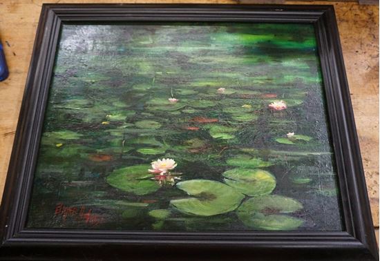 Picture of Framed oil painting " Lilly Pad scene " 20 x 16 FREE SHIPPING