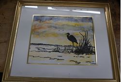 Picture of FRAMED WATERCOLOR PAINT "STORK IN MARSH " 17X 21 FREE SHIPPING