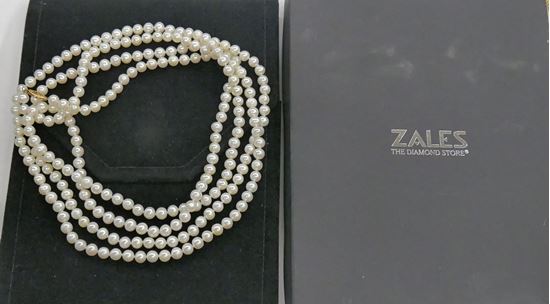 Picture of ZALES 64 INCHES LONG PEARL ( 6.25 MM) NECKLACE W 14KT YELLOW GOLD LOCK & BOX 