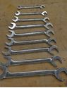Picture of Snap-on 9 Piece Standard 4-way Angle Open End Wrench Set 10MM-27MM  1)27MM VSM5227B USA 2)22MM VSM5222B USA  3) 21MM VSM5221B USA 4)19MM VSM5219B  USA 5)18MM VSM5218B USA 6)17MM VSM5217B USA 7)14MM VSM5214B USA  8)12MM VSM5212B USA 9) 10MM VSM5210B USA USED. TESTED. IN A GOOD WORKING ORDER. 