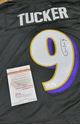 Picture of Justin Tucker Baltimore Ravens Autographed Black Custom Jersey JSA Authenticated.  VERY GOOD CONDITION. JSA CERTIFIED W270687.