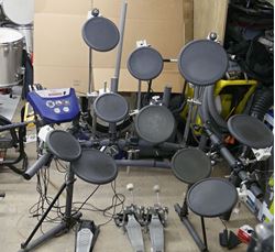 Picture of ROLAND 14 PIECES DRUM SET .SET INCLUDE- 1)ROLAND TD-6 BRAIN  2) 2 BASE PEDALS KD7 (TAMA BODY) 3) 1 FD-6 HIGH HAT PEDAL 4) 4 PD7 DRUMS 5) 2 PD8 DRUMS 5) 4 PD9 DRUMS SET COMPLETED. WITH CORDS. USED. TESTED. IN A GOOD WORKING ORDER. 