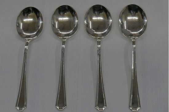 Picture of Set of 4 Gorham Sterling Silver Soup Spoons 138.6 grams Pre Owned. Very Good Condition. 