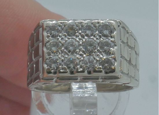 Picture of 14kt white gold men's ring with 12 diamonds (1 carat ); 11.6 grams; size 8. pre owned. very good condition. 847306-1.