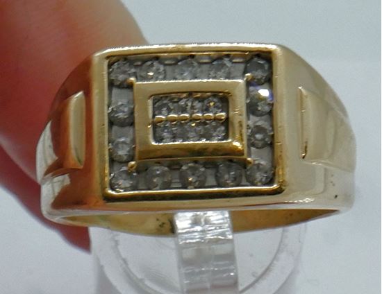 Picture of 14kt yellow gold men's ring size 13.75; 10.5 grams; 0.85 carats  round diamonds. pre-owned. very good condition. 826890-1.