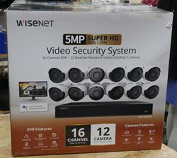 Picture of Wisenet 16-Channel 12 Camera 5MP DVR Surveillance System with 2TB Hard Drive.  NEW. IN BOX SEALED.