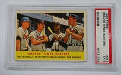 Picture of 1958 TOPPS #351 BRAVES FENCE BUSTERS AARON, MATHEWS, CRANDALL, ADCOCK PSA 5 VG